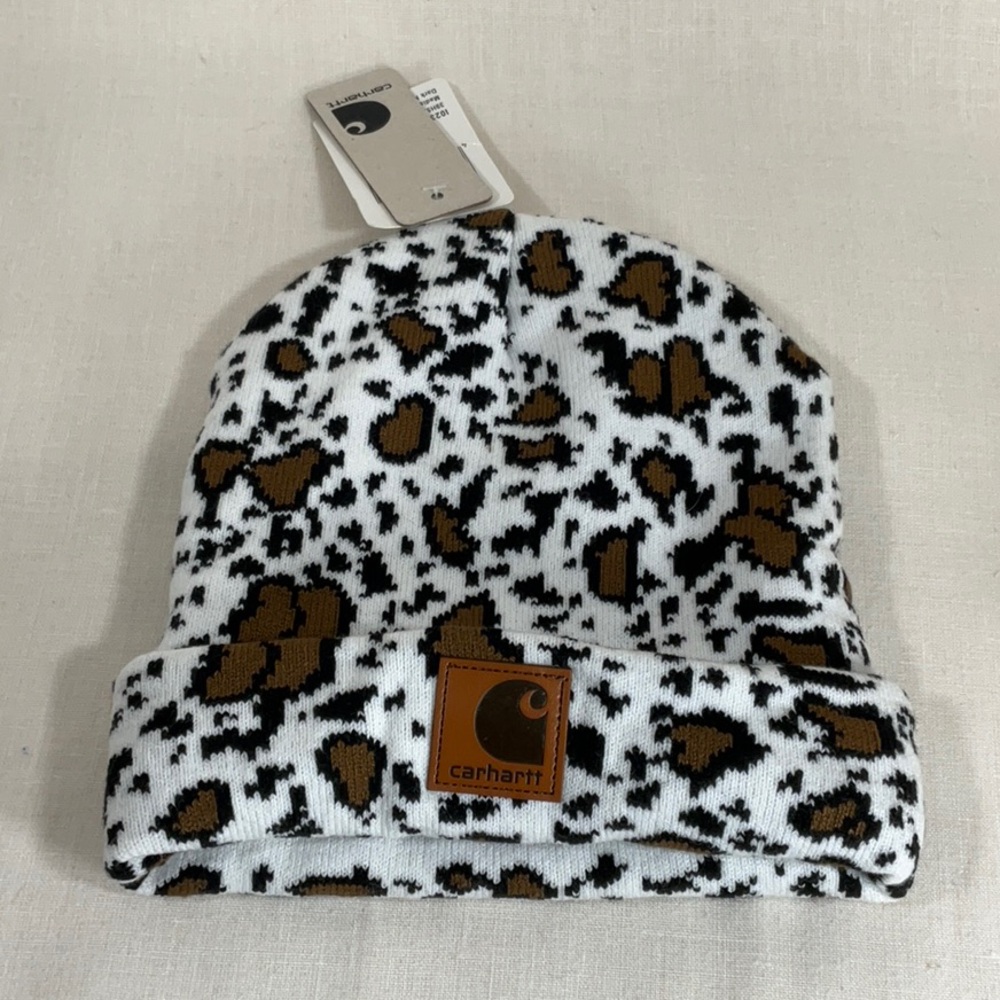 Carhartt Cow Print Beanie in White, Brown & Black-NWT